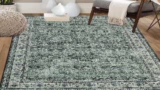 GarveeHome Area Rugs 8x10 for Living Room, Retro Green Floral Large Washable Rug Review