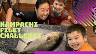 Filet a whole kampachi fish challenge, then eat it as sashimi and baked!