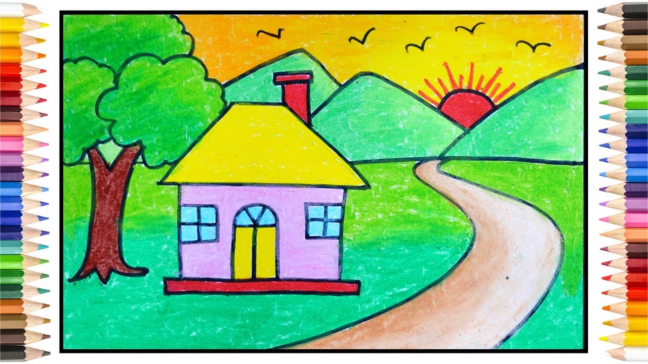 Featured image of post Landscape Easy Drawing For Kids With Colour - Flower pot drawing and colour.