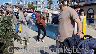 Scares at Santa Monica Pier! 1-4 #georgiapranksters #scared #bushman #pranks #funny #riete #bromas