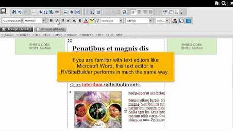 Editing and formatting text in RVSiteBuilder