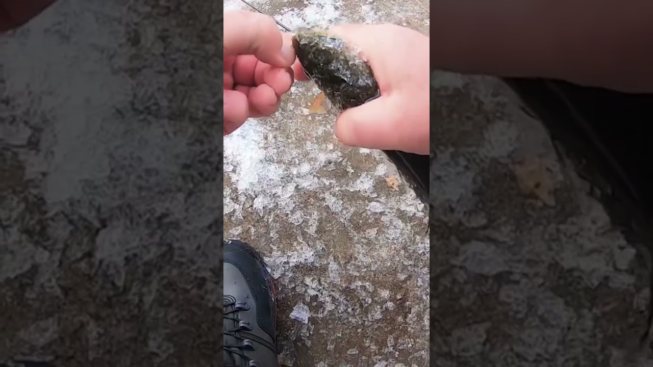 Winter trout fishing in a creek 