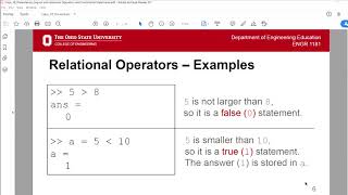 Relational Operators in MATLAB