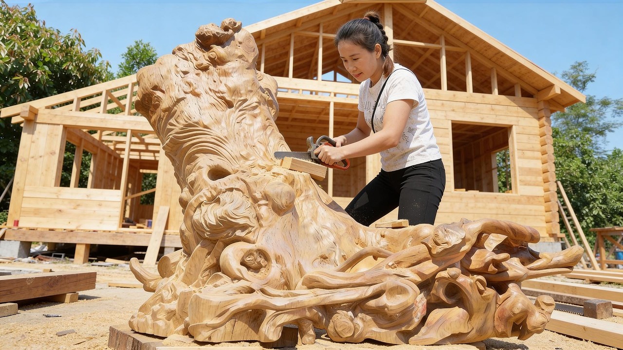 Timelapse - Turning a Large Tree Stump into Art | Large Wood Carving Technique