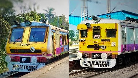 Back to back Howrah-Barddhaman-Howrah Chord Line EMU Local Train Crossing | Ad Printed Colourful EMU