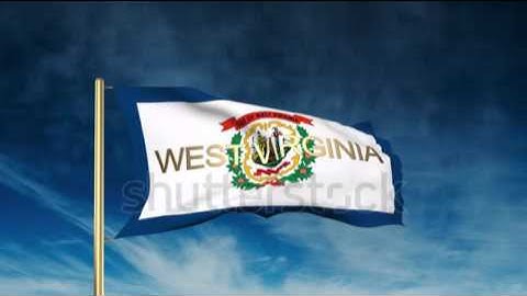 west virginia flag slider style with title. Waving in the wind with cloud background animation