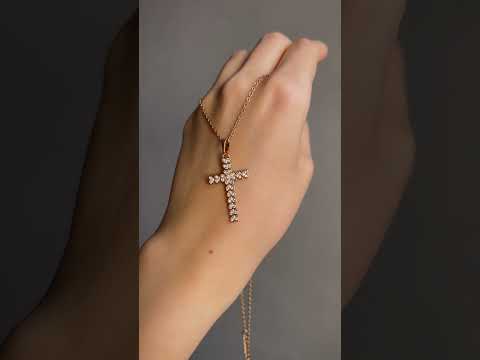 Кулон хрестик з фіанітами на ланцюжку медична сталь позолота (x236-2), видео 1