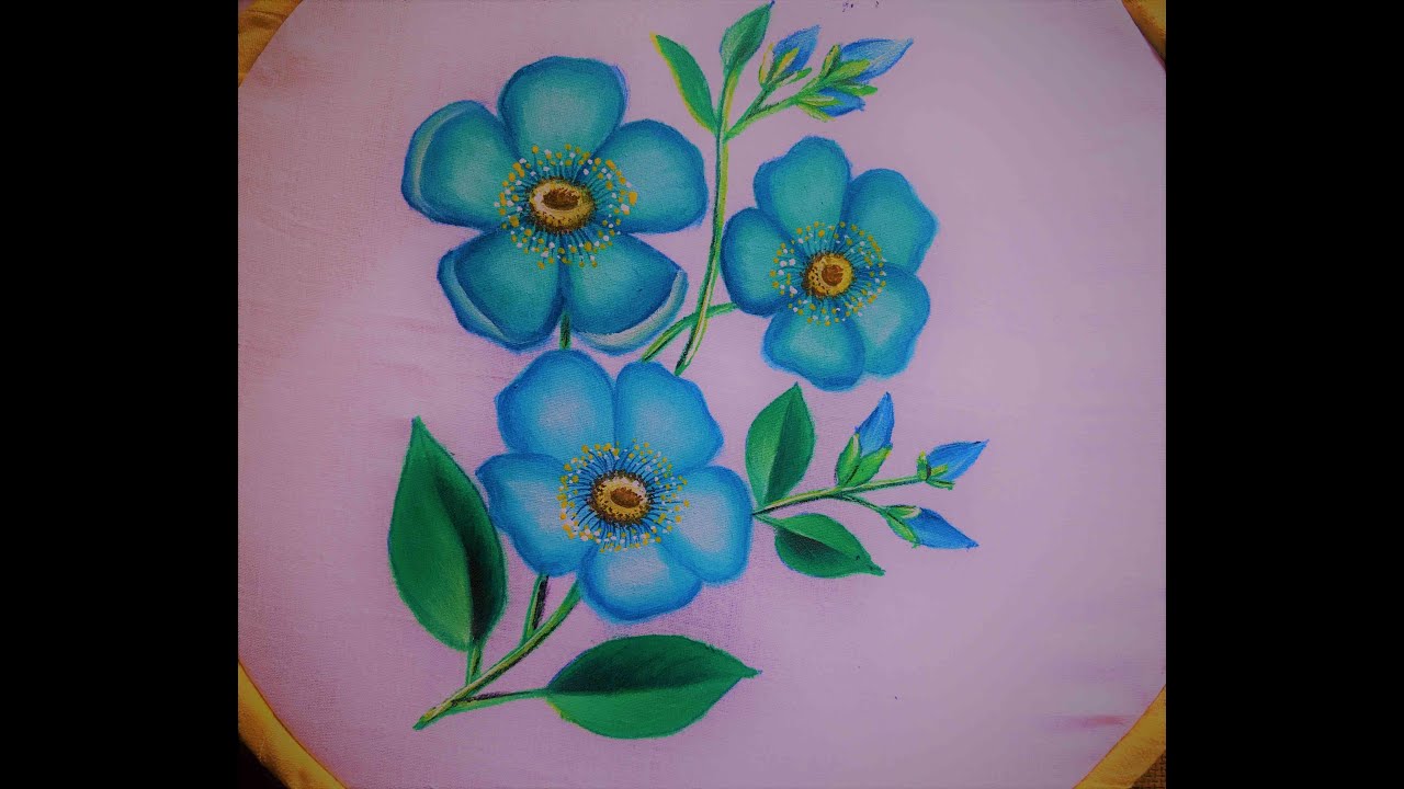 Painting/ Blue floral composition/Fabric painting on clothes ...