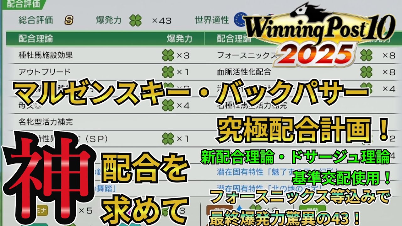 【ウイニングポスト10 2025】爆発力驚異の43！マルゼンスキーとバックパサーを父とした配合を公開します！【ずんだもん】