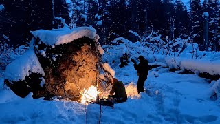 Зимний костер в ночном лесу / Winter bonfire in the night forest