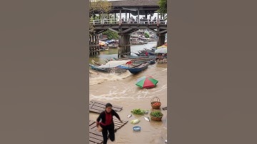🌊 Sudden River Flood Sweeps Away Busy Asian Market