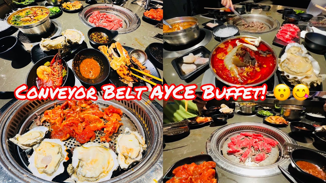 ALL YOU CAN EAT CONVEYOR BELT SEAFOOD HOT POT & BBQ BUFFET IN THE BAY AREA! YouTube