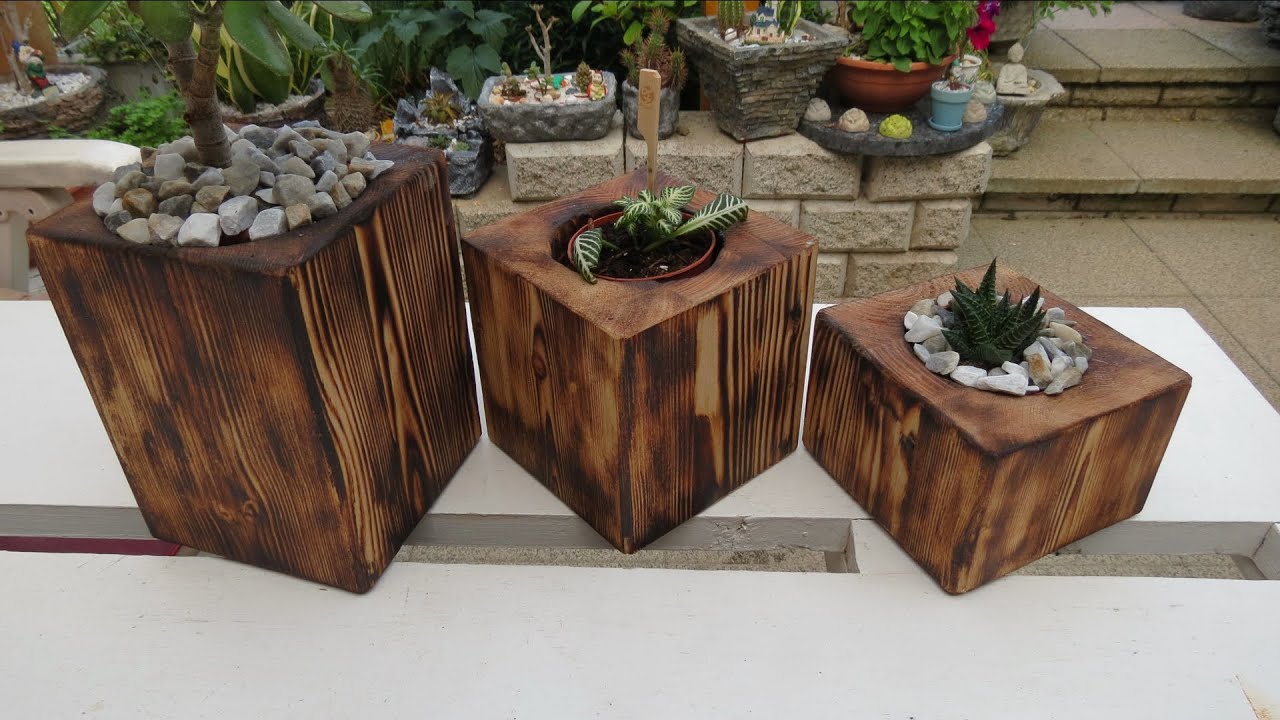 Pflanzgefe aus Recycling Holz fr Kakteen oder Sukkulenten selber machen .