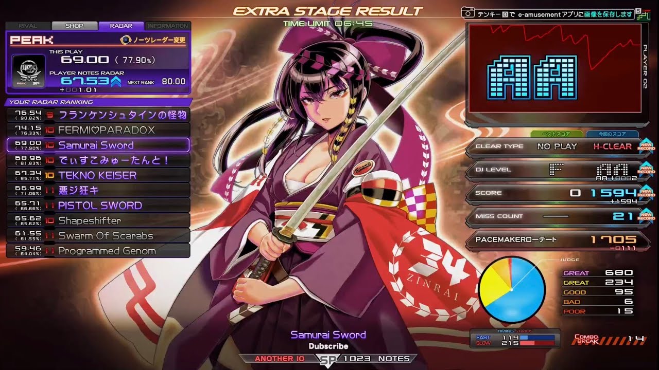 2P北斗八段】beatmania IIDX 34 ZINRAI ☆10 Samurai Sword SPA HC