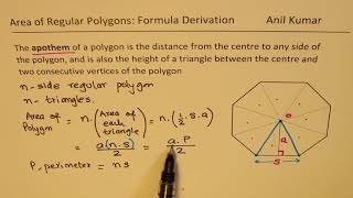 Derivation of Formula for Area of Regular Polygons with Side and apothem