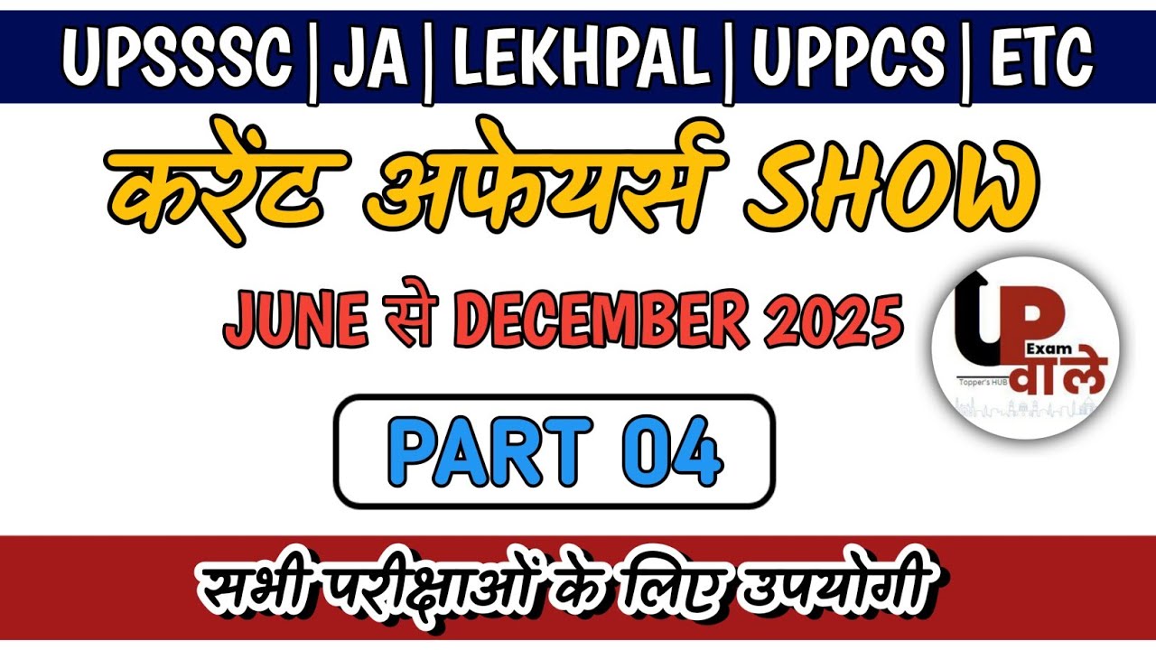 Current Affairs Show 2025 |Part -04।June–December करेंट अफेयर्स | UPSSSC, Lekhpal, UPPCS | 