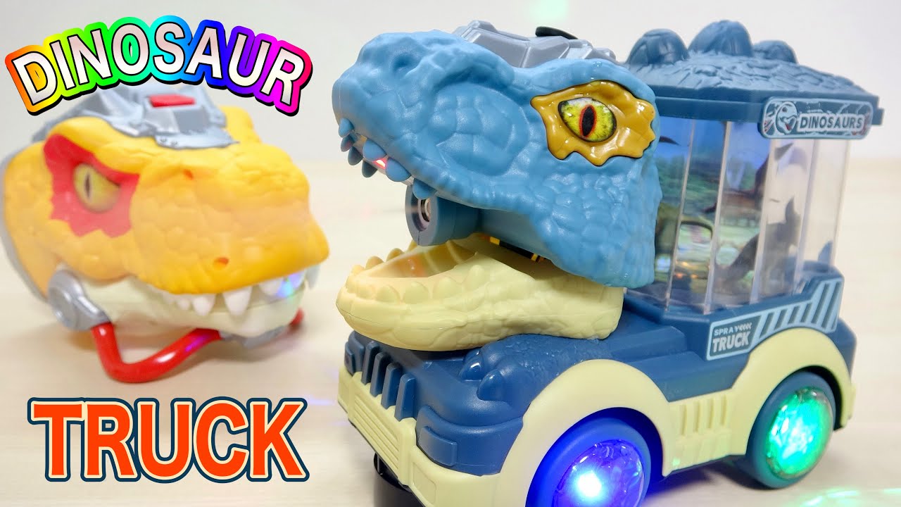【レア 日本未発売】Dynotrux 電動 しゃべる 恐竜トラック 走るT.Rexに内蔵された電動コースター！DINOSAUR TRACKの多モード