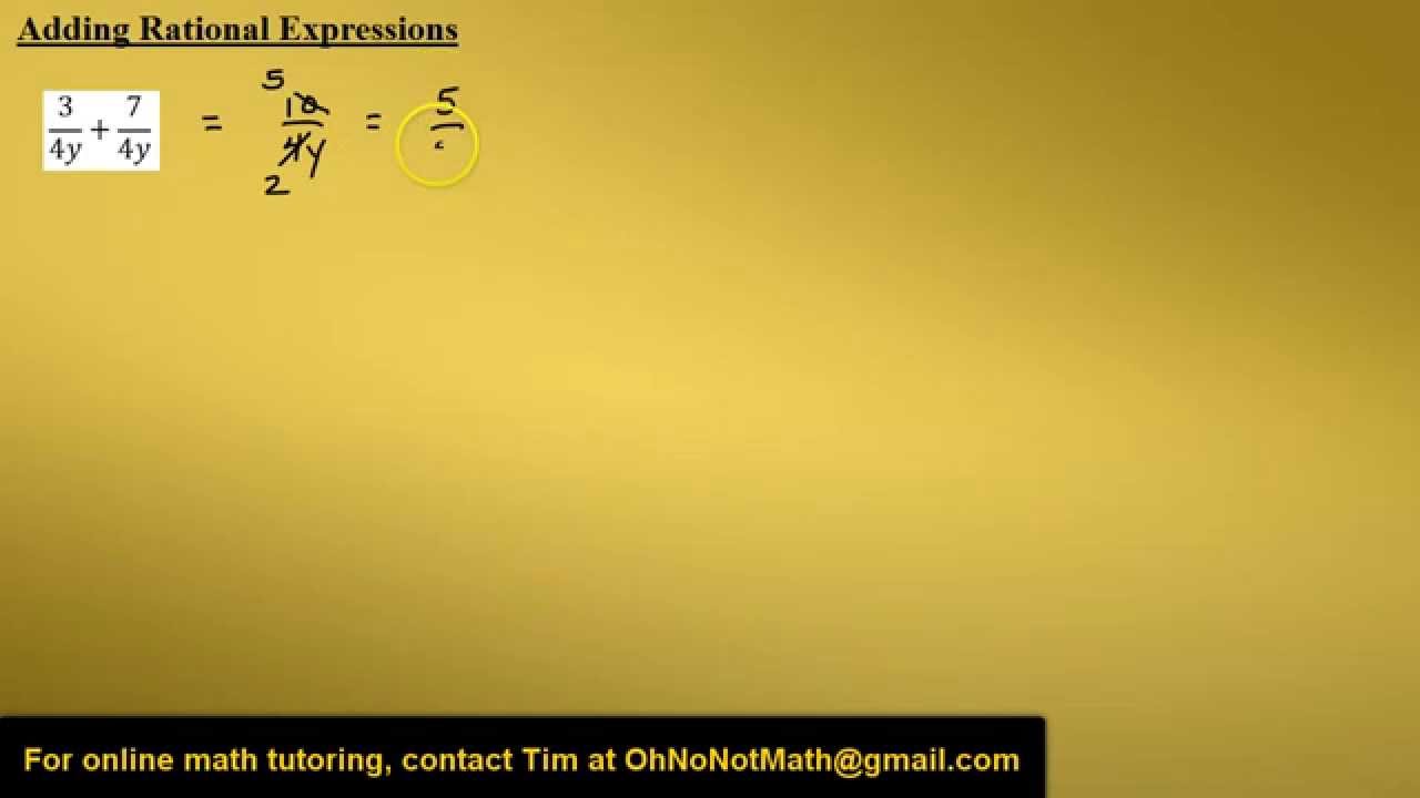 Adding Rational Expressions, Example 1 - YouTube