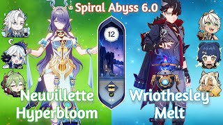 C0 Neuvillette Lauma Hyperbloom X C1 Wriothesley Melt  New Spiral Abyss 60  Genshin Impact