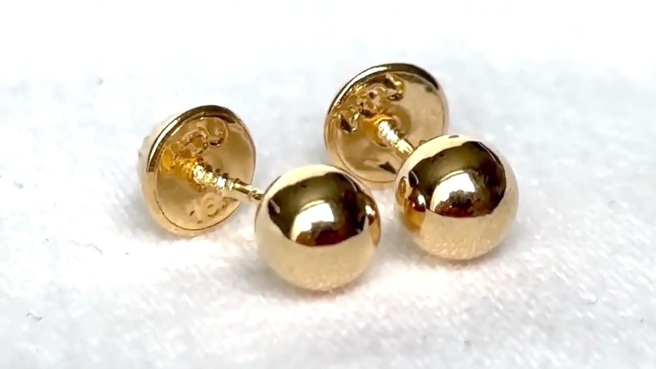 22 Kt Hallmark Real Solid Yellow Gold Ball Screw Back Earrings Size 25 MM