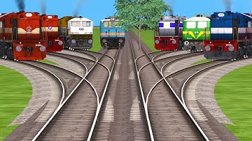 7 TRAINS CROSSING IN BUMPY BRANCHED RARILROAD FORKED RAILRAOD TRACKS _ Train simulater 