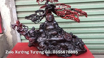 TƯỢNG DI LẶC NGŨ PHÚC CÂY TÙNG GỖ TRẮC ĐỎ ĐEN-SIÊU PHẨM CÓ 102-XƯỞNG TƯỢNG GỖ-0355678885