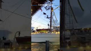 MULHER POSA PARA VÍDEO MOMENTOS ANTES DE NAVIO MEXICANO BATER NA PONTE DO BROOKLYN