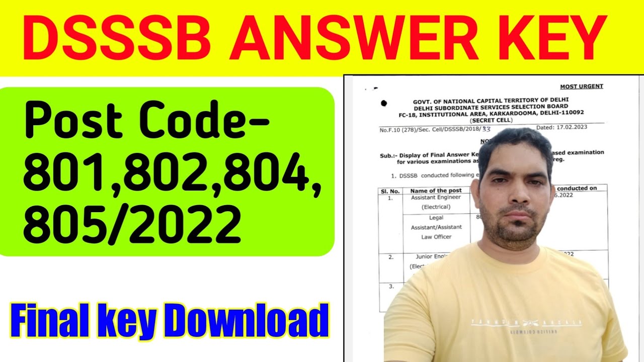 DSSSB FINAL ANSWER KEY POST CODES 801 22 802 22 804 22 AND 805 22 HOW Dsssb final answer key post codes 801 22 802 22 804 22 and 805 22 how