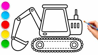 Excavator Coloring Page for Kids | Learn Colors with Cute Digger Drawing#art #drwing 