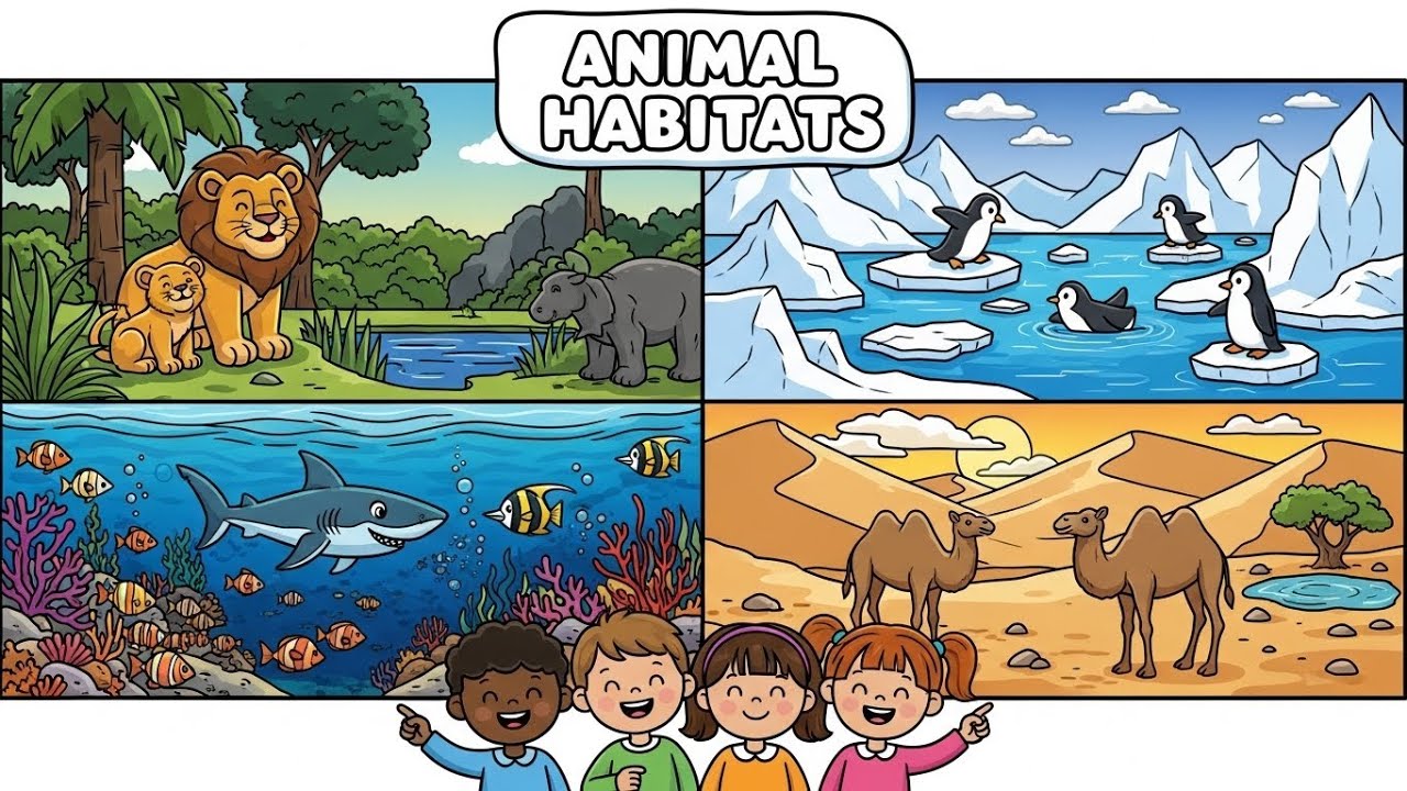 🦁🐧 Animal Habitats 🎵 | Fun Learning Song for Kids | Happy Tale & Tune