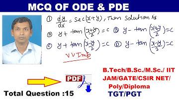 #08 MCQ OF DIFFERENTIAL EQUATION IN HINDI | OBJECTIVE QUESTION OF DIFFERENTIAL EQUATION  |MCQ OF ODE