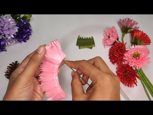 DIY|HOW TO MAKE SATIN RIBBON FLOWER 💕 Dahlia Flower class=