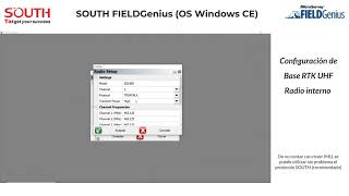 3.- SOUTH Fieldgenius (Windows CE) - Configuración Base RTK UHF Radio interno.