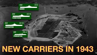 New aircraft carriers at Pearl Harbor in 1943