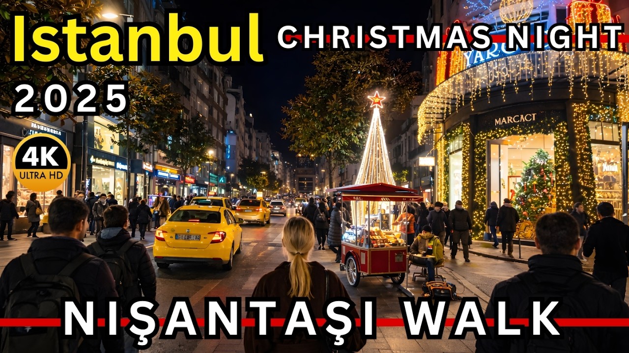 Istanbul Nişantaşı Christmas Night Walk | Festive Streets & Live Music | 4K
