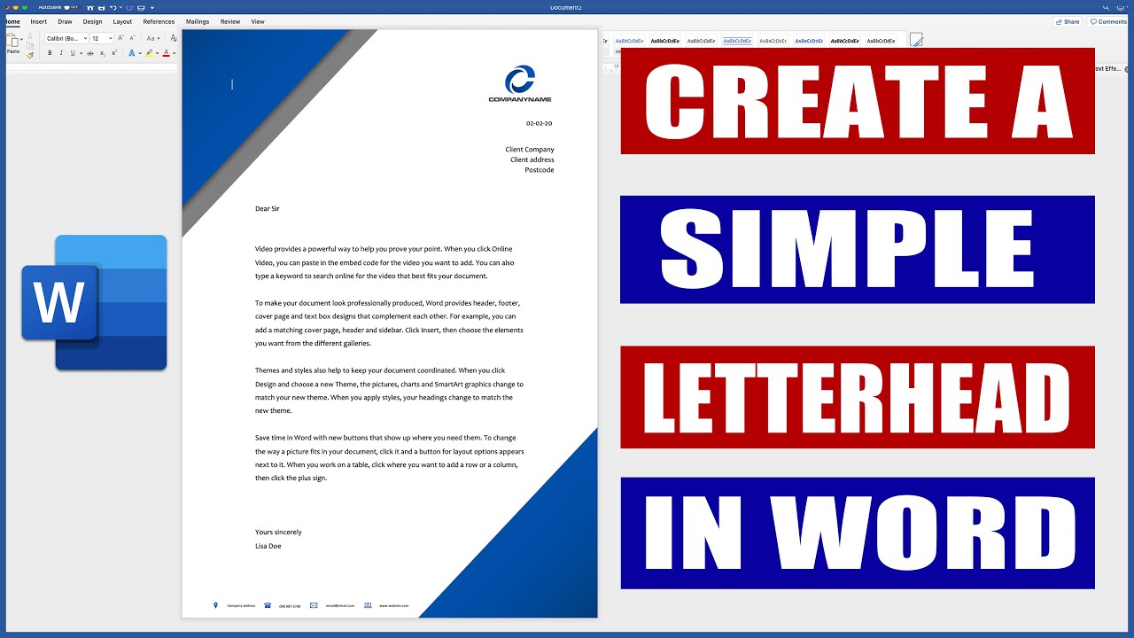 How to create a Letterhead in Word  Microsoft Word Tutorials Throughout Letterhead Template Word 2013