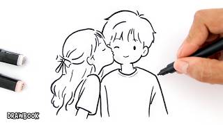 How to Draw a CUTE COUPLE Kissing on the Cheek 💗 | Cute Couple Moments #1