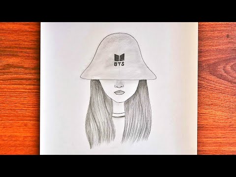 BTS ŞAPKALI GÜZEL KIZ KOLAY ÇİZİMİ / BEAUTIFUL GIRL DRAWING WITH BTS HAT / Basit Karakalem Çizimleri