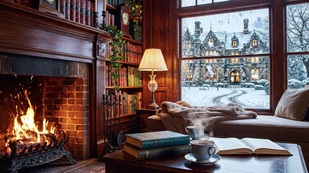 Relaxing Winter Piano Jazz LIVE 🔥 Fireplace Coffee Shop Ambience for Deep Work
