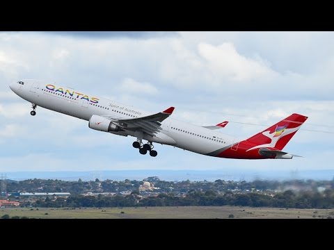 Qantas 'RAINBOW ROO' A330-300 Takeoff and Climbout w/ VORTICES at Melbourne Airport