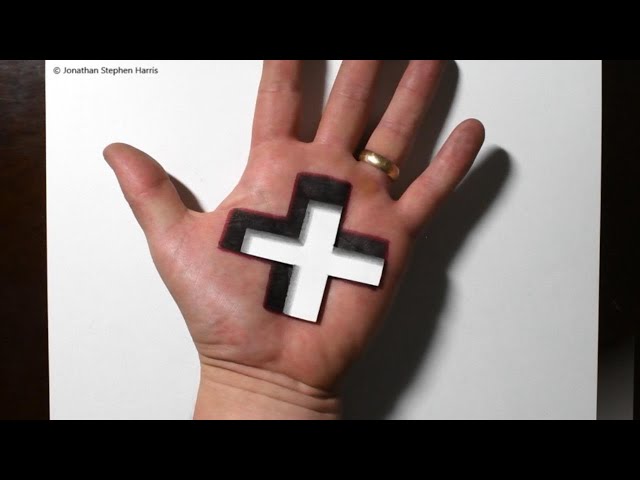 Trick Art on Hand | Cool 3D Cross Hole Optical Illusion class=