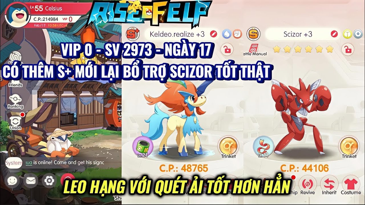 RISE OF ELF - VIP 0 - SV 2973 - NGÀY 17 : Có thêm S+ bổ trợ Scizor giúp leo hạng với quét ải tốt hơn