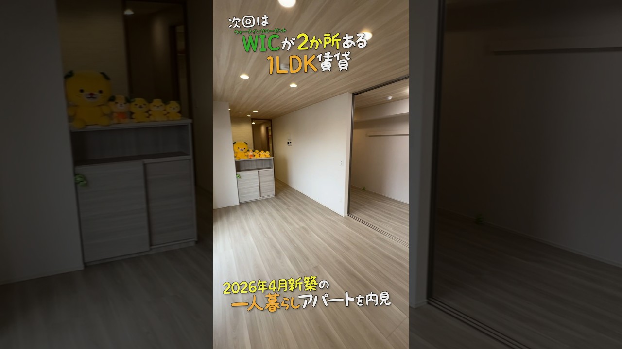 ウォークインクローゼット2か所の1LDK賃貸✌️2026年4月新築の最新一人暮らしアパートをみきゃんと内見ルームツアーin松山市