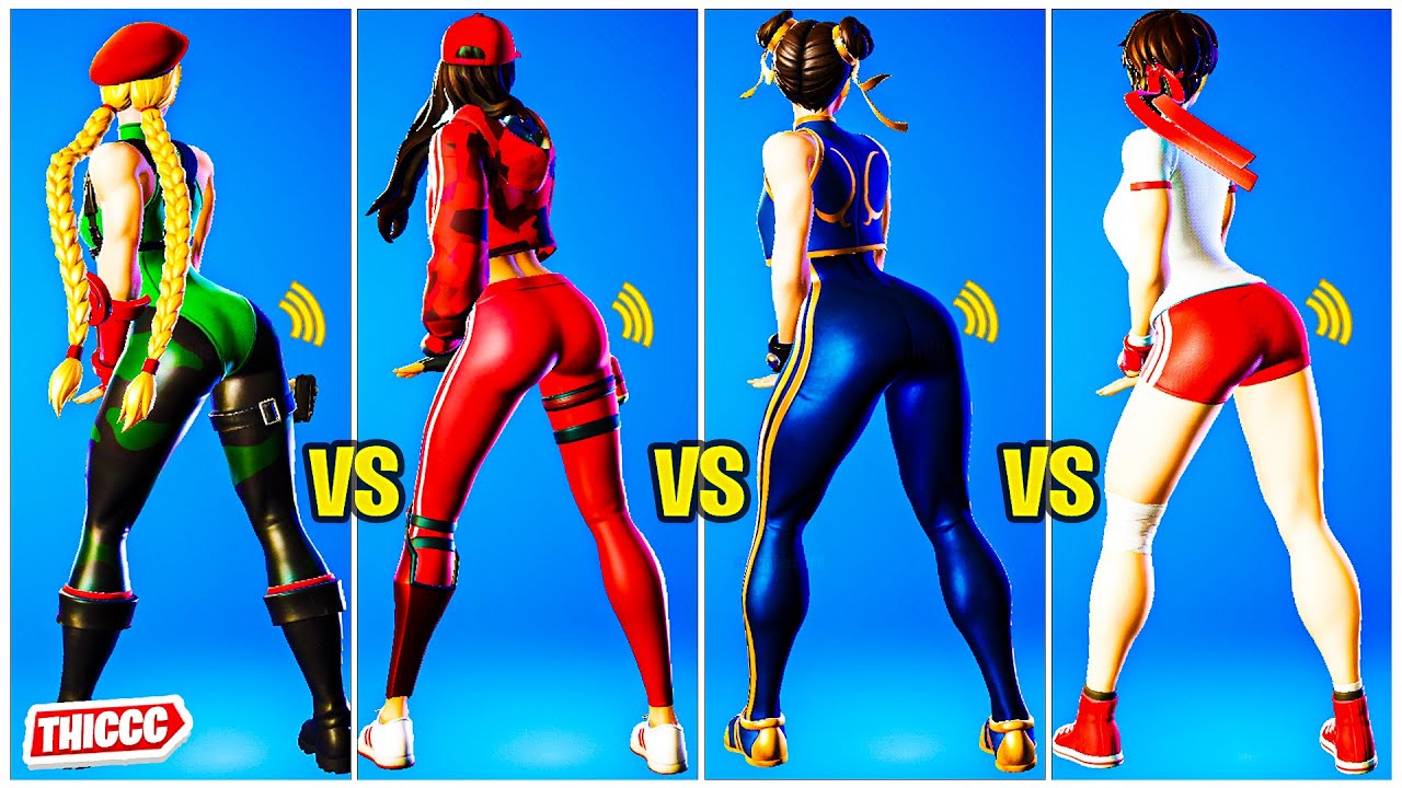 Cammy Skin Vs Chun-Li Skin Showcase with Emotes & Dances Fight ( 100% Sync  ) - Fortnite 