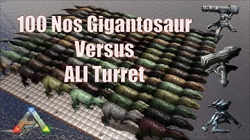100 nos Gigantosaur battle with Turrets | Tek turret | Heavy turret | rocket turret | web turret