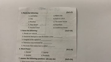 ICSE class 5/ Social Studies 2nd term question paper 2024-25