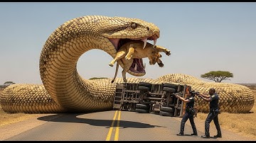 "Brave Heroes Rescue Mother Lion from Giant Python Attack After Traffic Accident 🐍"