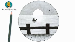 How to draw easy scenery for beginners || Pencil drawing in circle easy || Easy pencil drawings