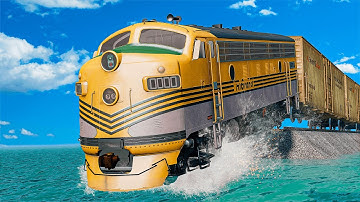 Colorful Train vs Wide Impossible Weird Rail Track Crossing Deepwater | BeamNG.drive