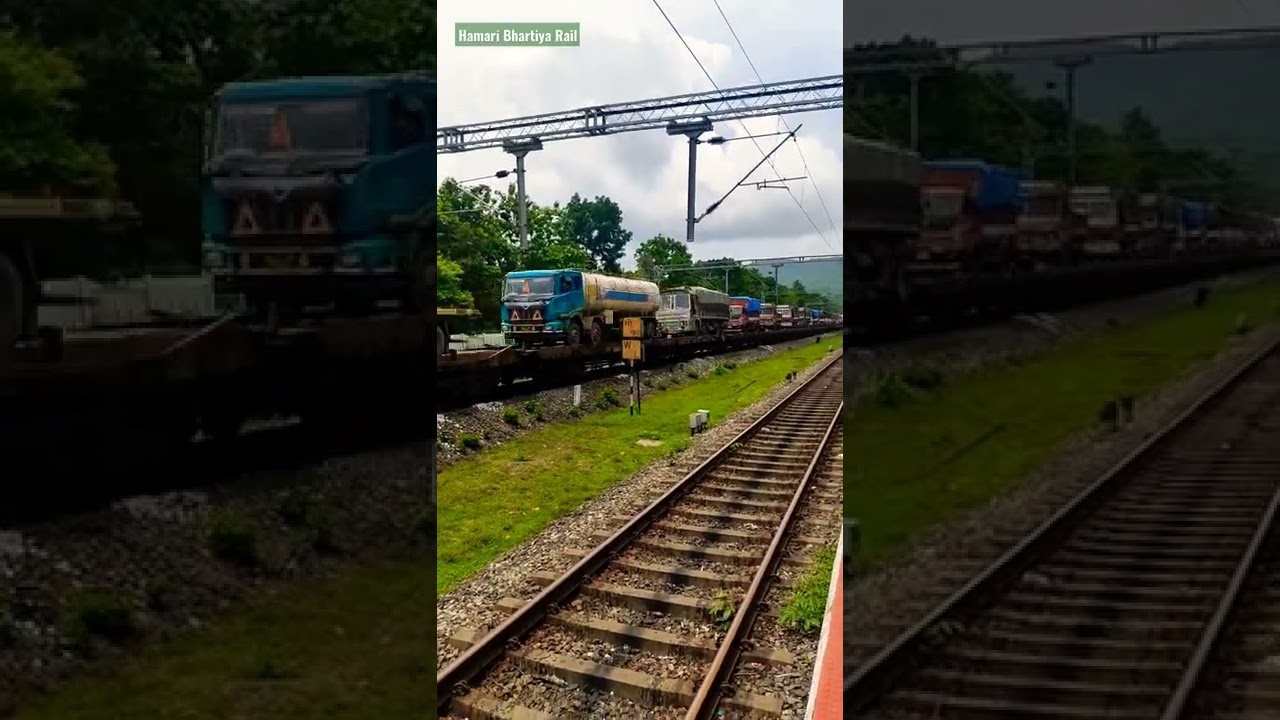 Electric Engine pulling Roro Truck on train in konkan railway😍 